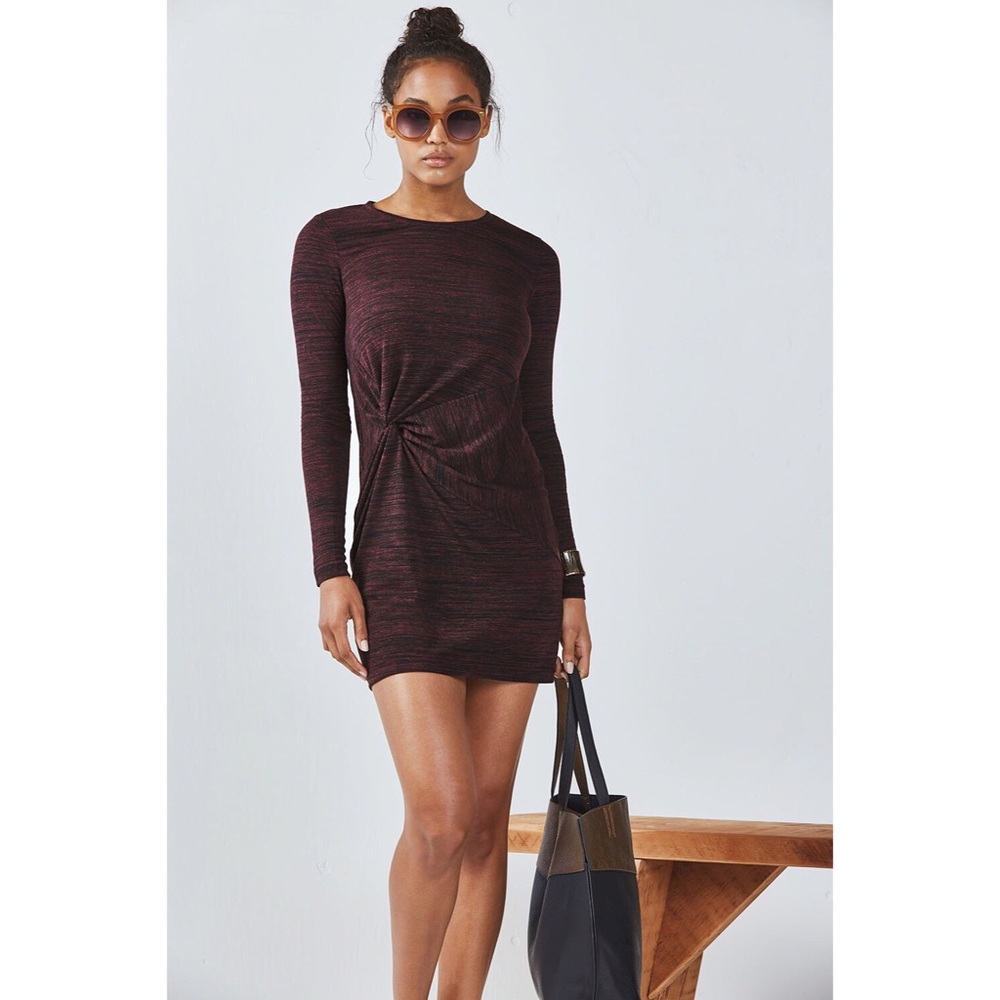 Fabletics Long-Sleeve Twist Front Mini Dress in Burgundy/Black
